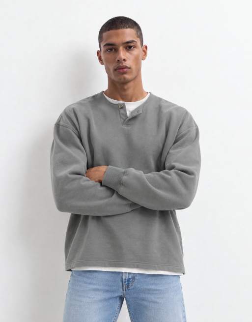 ASOS DESIGN premium kraftig oversize henley i mörkgrå, 9 av 10