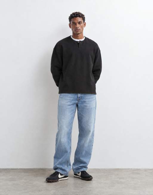 ASOS DESIGN premium kraftig oversize henley i svart, 8 av 9