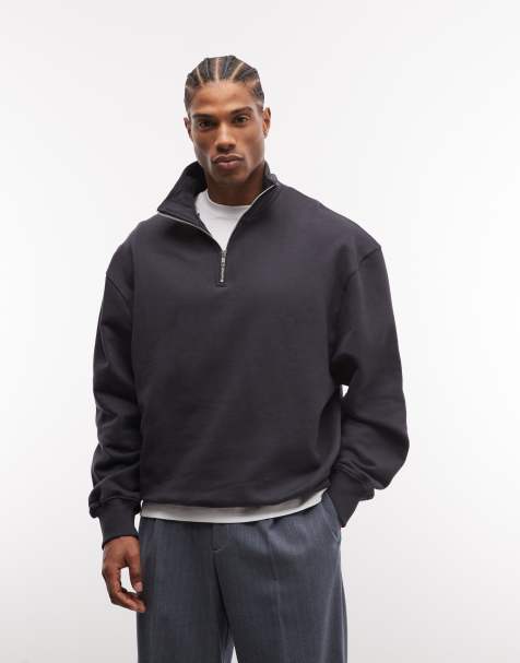 ASOS DESIGN premium kraftig oversize sweatshirt med 1/4-zip i grått - view 1