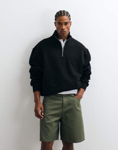 ASOS DESIGN premium kraftig oversized sweatshirt med 1/4-lynlås i sort - view 1