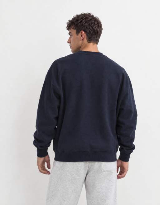 ASOS DESIGN premium kraftig oversized sweatshirt med brystprint i navy, 9 af 10
