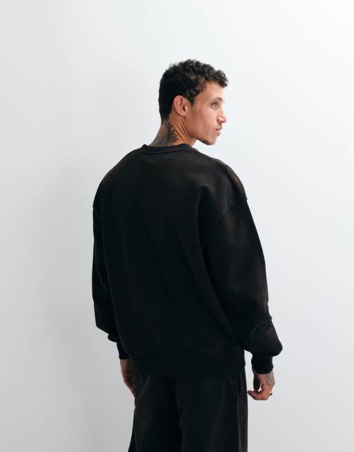 ASOS DESIGN premium kraftig oversized vasket henley i sort, 4 af 5
