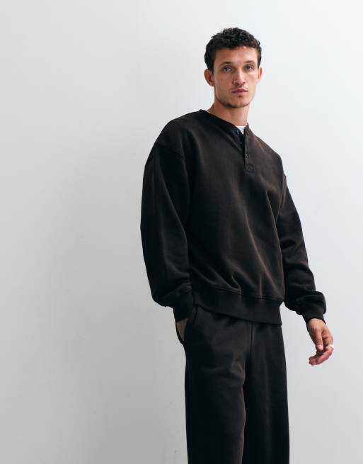 ASOS DESIGN premium kraftig oversized vasket henley i sort, 5 af 5