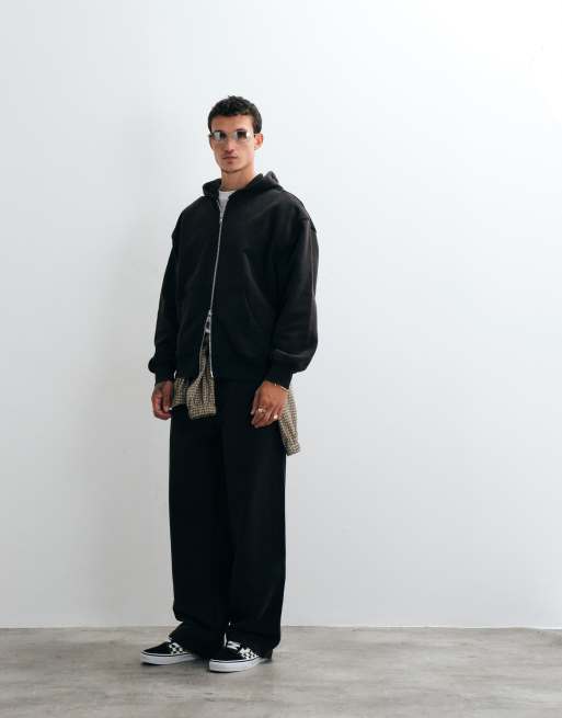 ASOS DESIGN premium kraftig oversized vasket jakke med lynlås i sort, 2 af 5