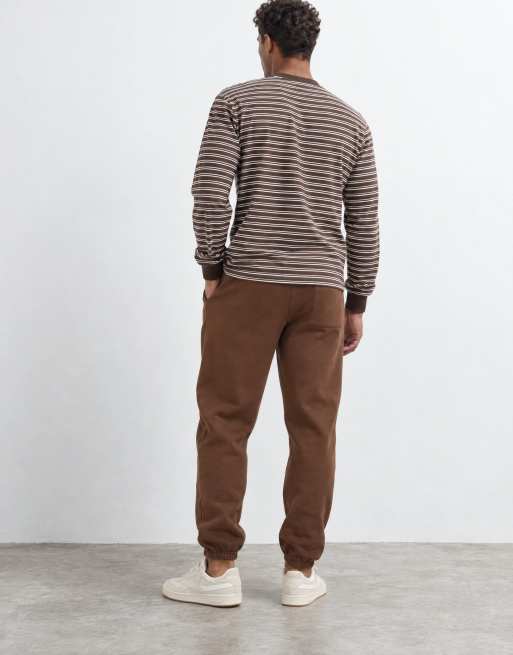 ASOS DESIGN premium kraftige oversized joggingbukser med lægdetaljer i brun, 9 af 9