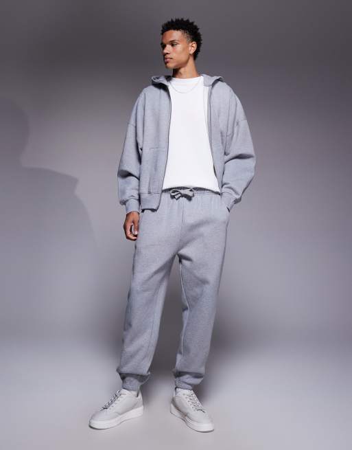 ASOS DESIGN - Premium - Kraftige, tapered og gråmelerede joggingbukser i 400 gsm-stof