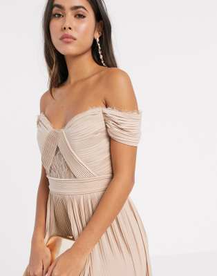 champagne bardot dress