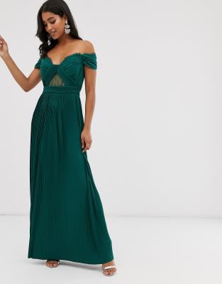 green lace bardot dress