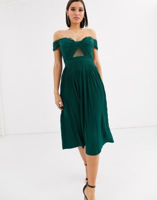 asos design lace and pleat midi dress