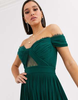 green bardot midi dress