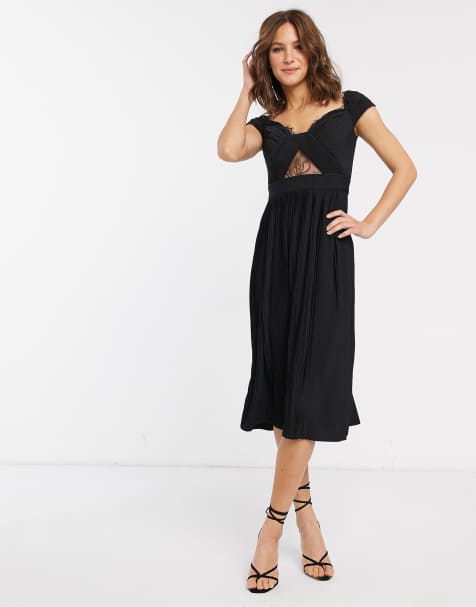 ASOS DESIGN premium lace and pleat bardot midi dress