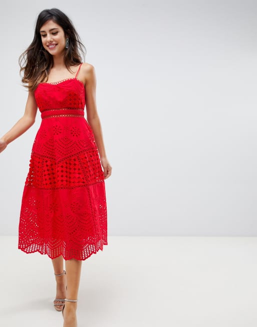 Asos premium broderie hot sale lace midi dress