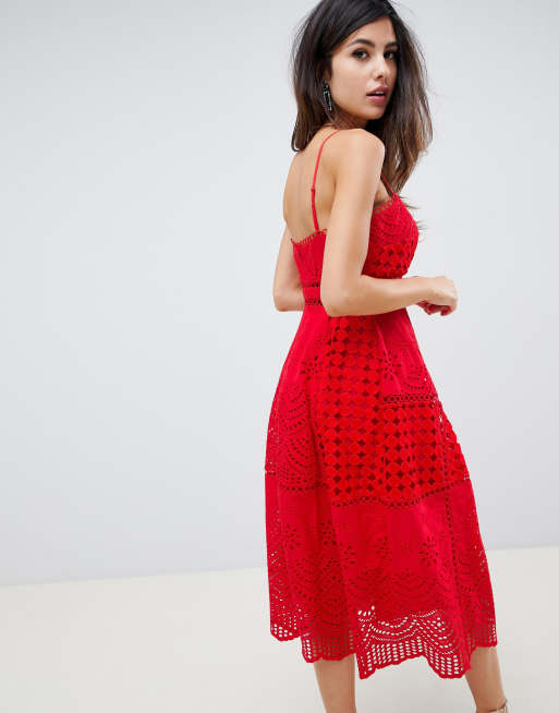 Asos premium broderie 2025 lace midi dress