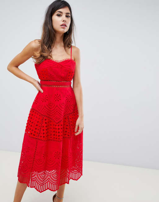 Asos premium broderie 2025 lace midi dress