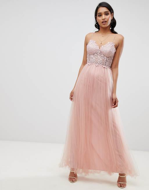 Asos design premium lace top tulle maxi on sale dress