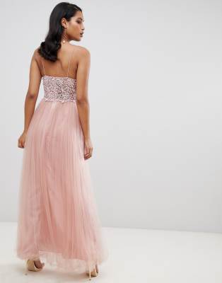 asos premium lace cami top tulle midi dress