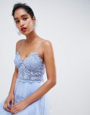 asos design premium lace top tulle maxi dress