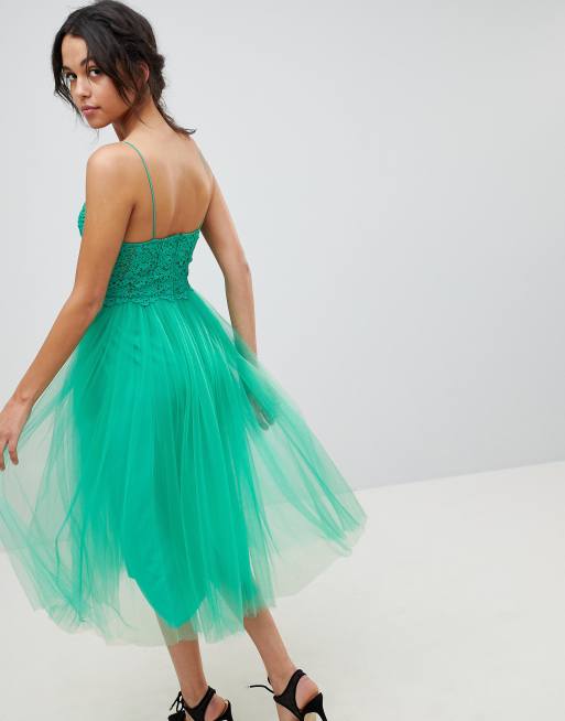 Asos design lace shop top tulle midi dress