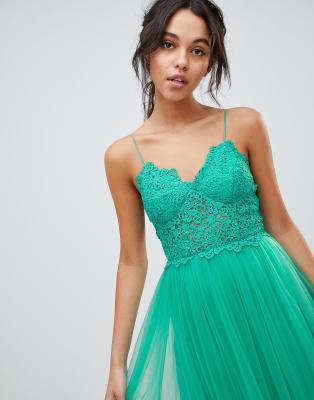 Asos design premium lace best sale cami top tulle midi dress