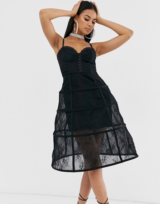 ASOS DESIGN Premium lace corset detail cage midi dress