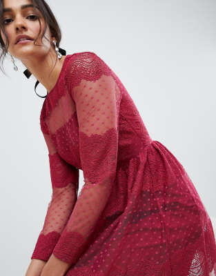 asos design lace and dobby mesh overlay maxi dress