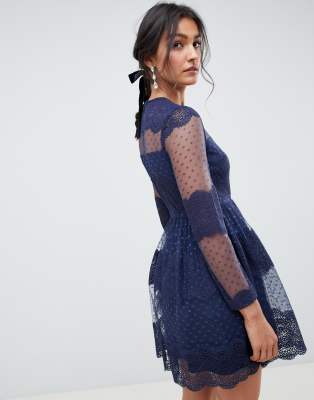 asos design lace and dobby mesh overlay maxi dress