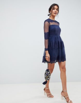 asos design lace and dobby mesh overlay maxi dress