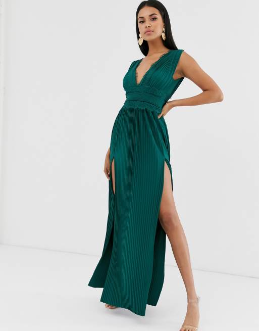 Asos design premium lace best sale insert pleated maxi dress