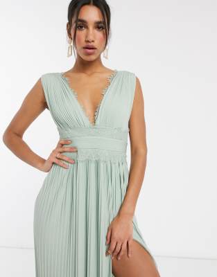 Asos design premium scallop lace top pleated maxi dress sale