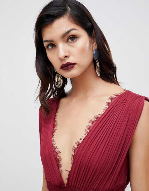 ASOS DESIGN premium lace insert pleated maxi dress