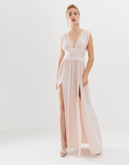 ASOS DESIGN Premium Lace Insert Pleated Maxi Dress | ASOS