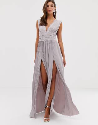 asos design maxi dress with lace sleeves and eyelash lace