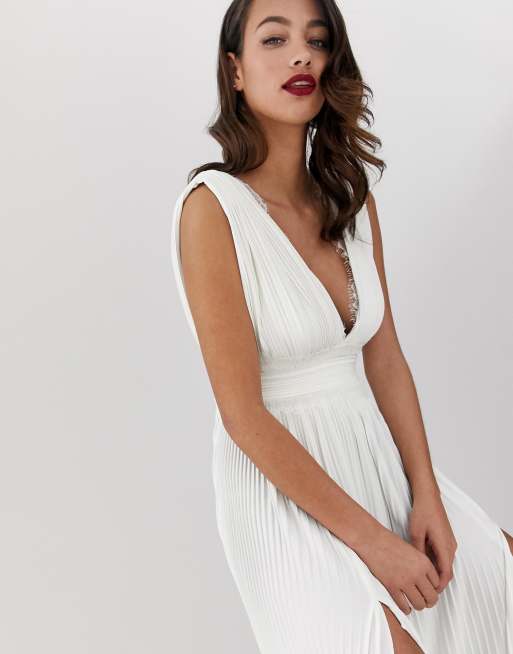 Asos premium lace outlet insert pleated maxi dress