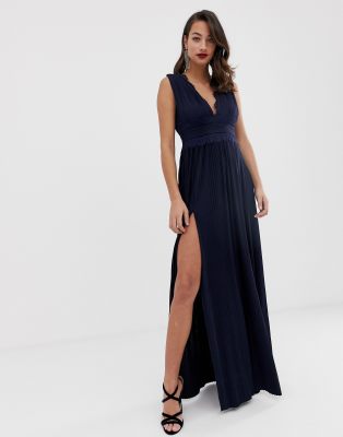 asos design petite premium lace insert pleated maxi dress