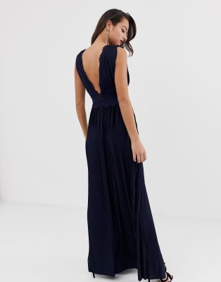 asos premium lace insert pleated maxi dress