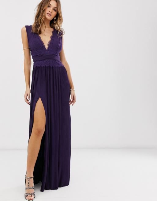 asos pleated maxi dress with lace inserts