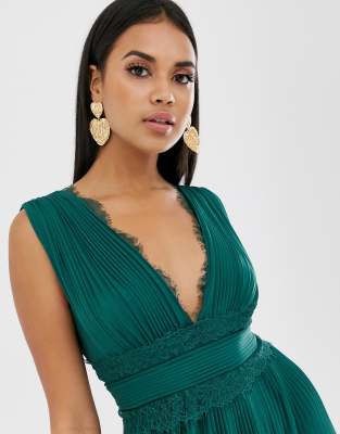 asos premium lace insert pleated maxi dress