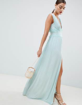 asos premium lace insert pleated maxi dress