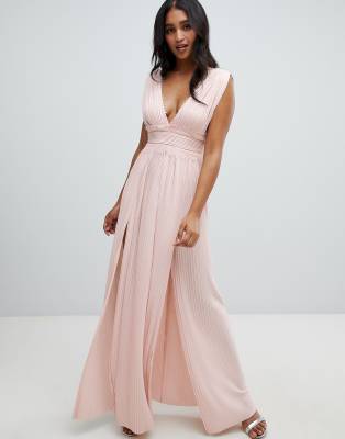 asos design premium lace insert pleated maxi dress