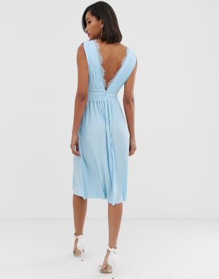 blue pleated dress asos