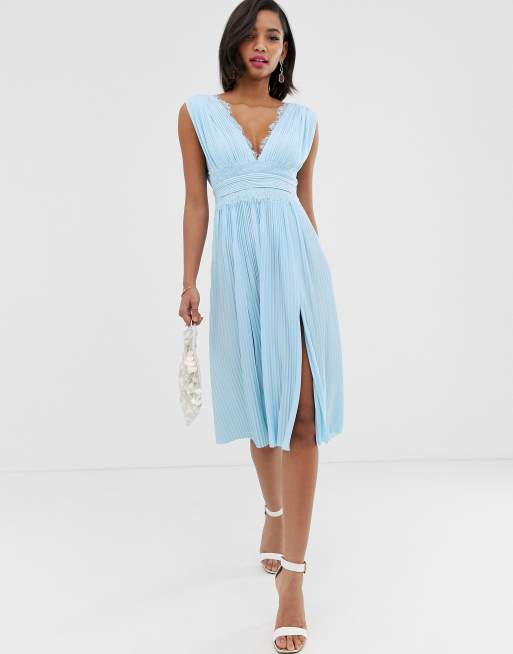 ASOS DESIGN Premium Lace Insert Pleated Midi Dress