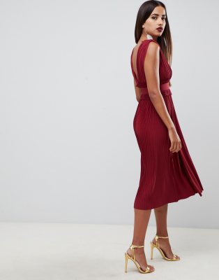 asos design pleated midi dress with lace inserts