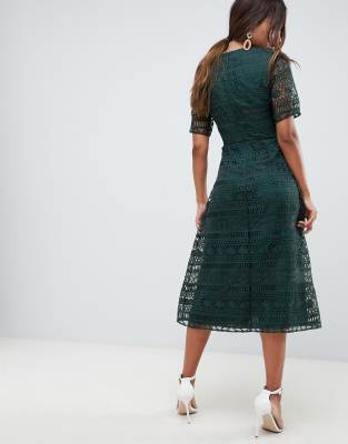 asos green lace midi dress