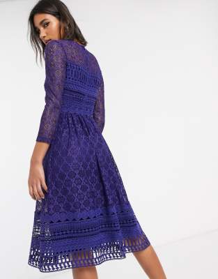 asos design premium lace midi skater dress