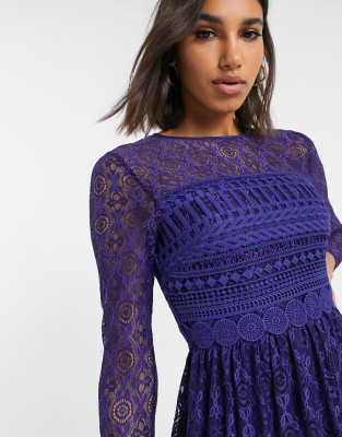 asos design premium lace midi skater dress