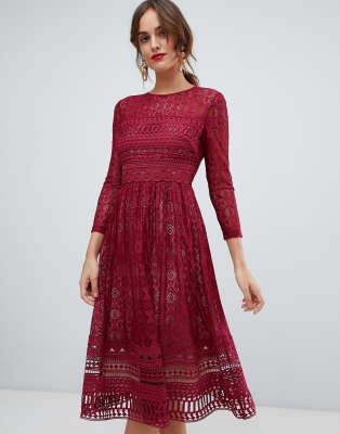 asos design lace midi skater dress