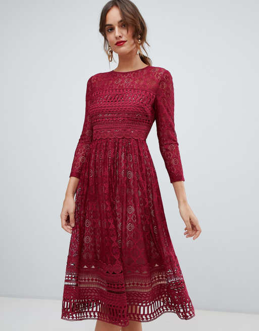 Asos design premium on sale lace midi dress