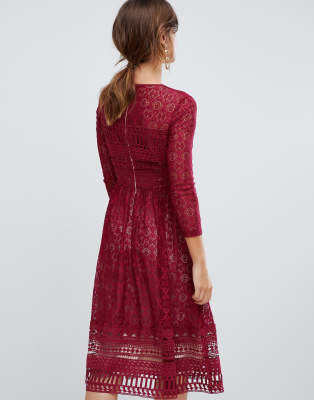 asos design premium lace midi skater dress