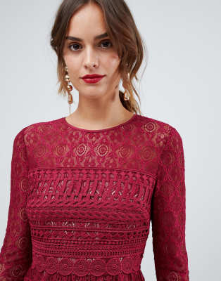 asos design premium lace midi skater dress