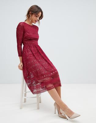 asos design premium lace midi skater dress